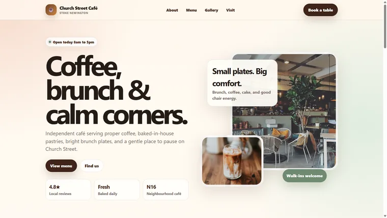Coffee, brunch & calm corners website style